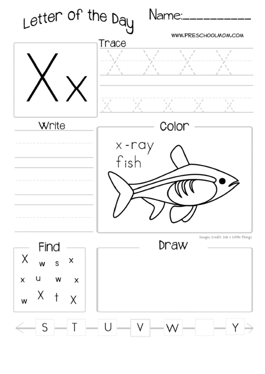 Letter Of The Day Worksheet - Letter X Printable pdf