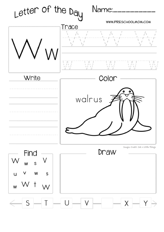 Letter Of The Day Worksheet - Letter W printable pdf download