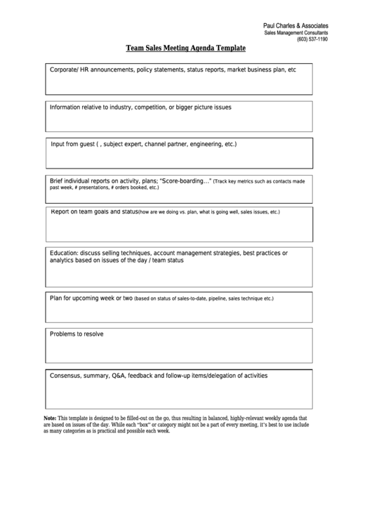 Team Sales Meeting Agenda Template Printable pdf