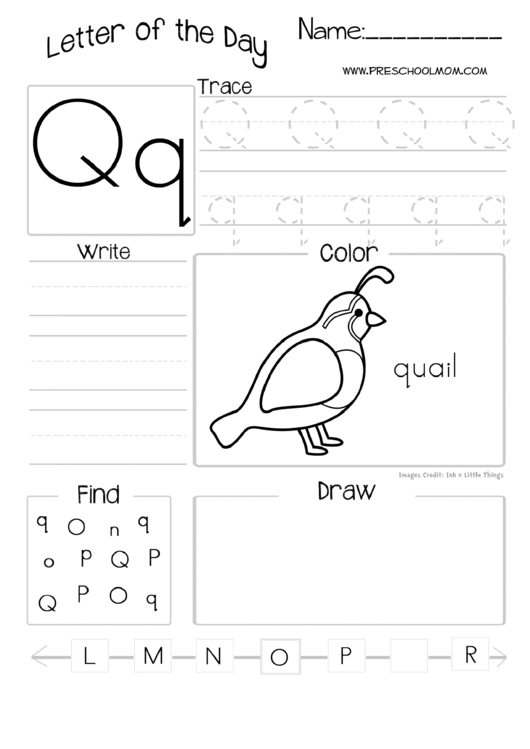 Letter Of The Day Worksheet - Letter Q Printable pdf