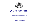 Menorah Chanukah Certificate Template - A Gift For You