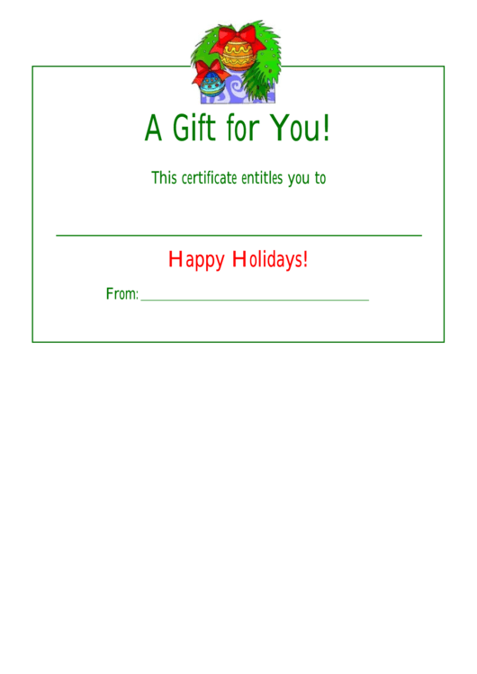 Happy Holidays Certificate Template - A Gift For You Printable pdf