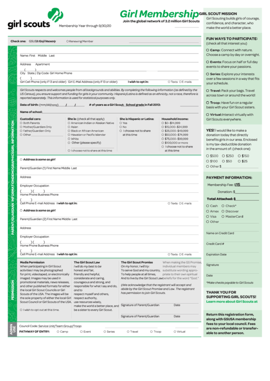 Girl Scouts Membership Form Printable pdf