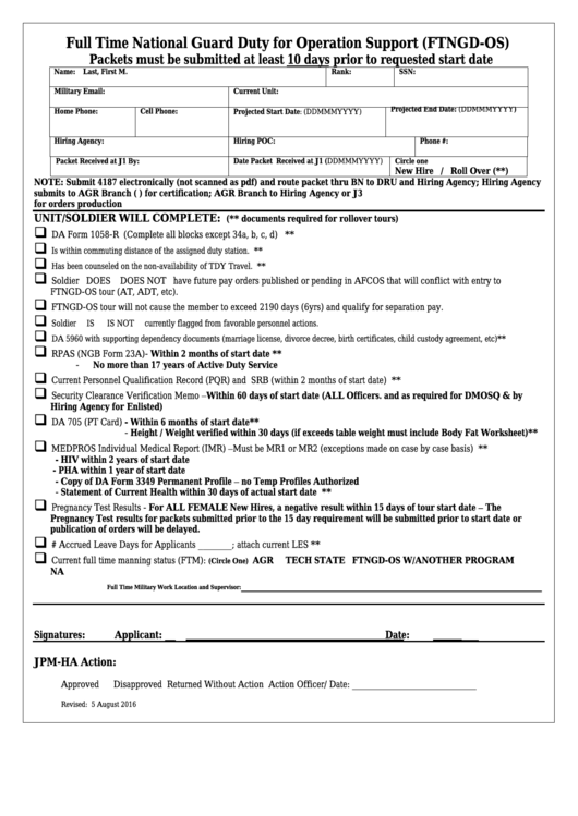 Fillable Form Ftngd-Os - Full Time National Guard Duty For Operation Support Printable pdf