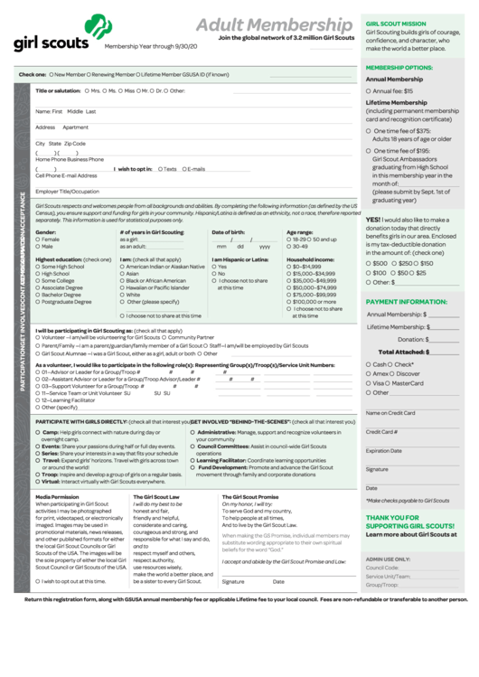 Adult Membership Registration Form Printable pdf