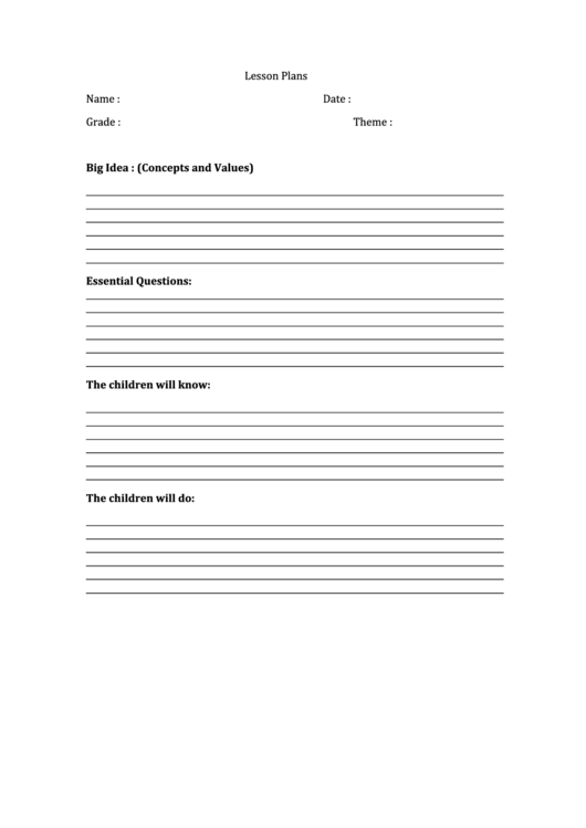 Lesson Plan Template Printable pdf