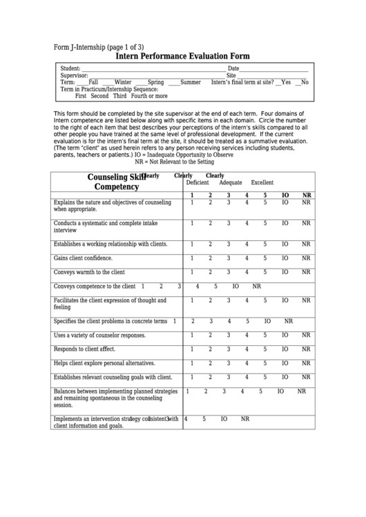 Intern Performance Evaluation Form Printable pdf
