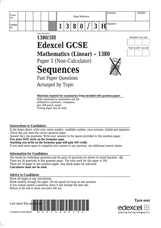 Edexcel Gcse Mathematics (Linear) - Sequences Printable pdf