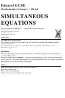 Edexcel Gcse Mathematics (linear) - Simultaneous Equations