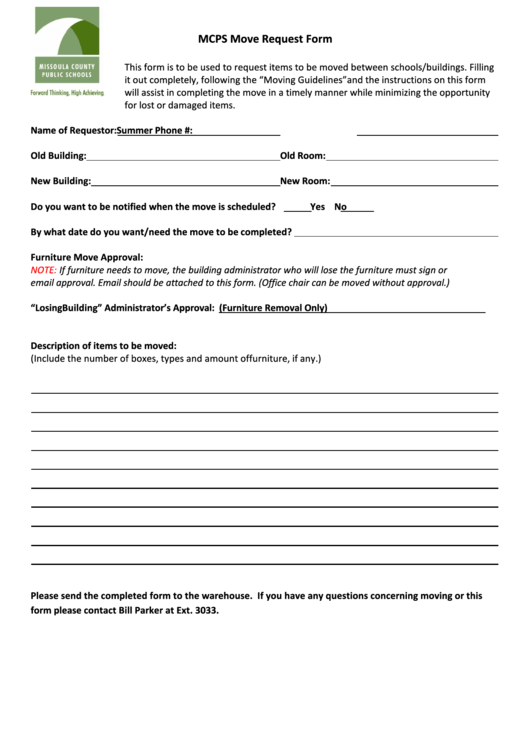 Fillable Move Request Form Printable pdf