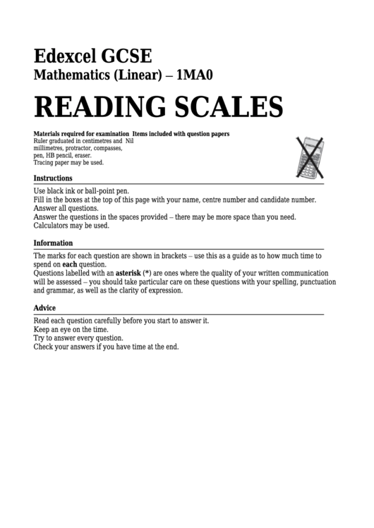 Reading Scales Worksheet printable pdf download