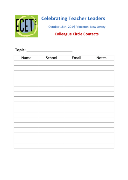Colleague Circle Contacts Form Printable pdf