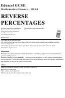 Reverse Percentages Worksheet