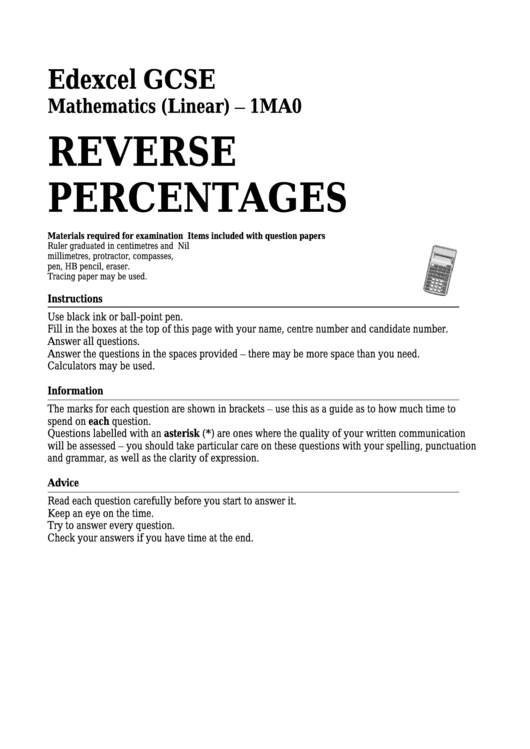 Reverse Percentages Worksheet Printable pdf