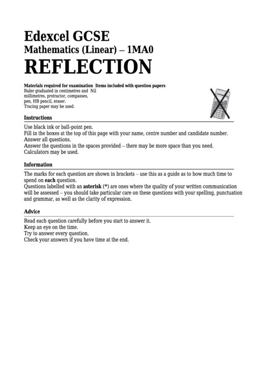 Linear Mathematics Reflection Worksheet Printable pdf