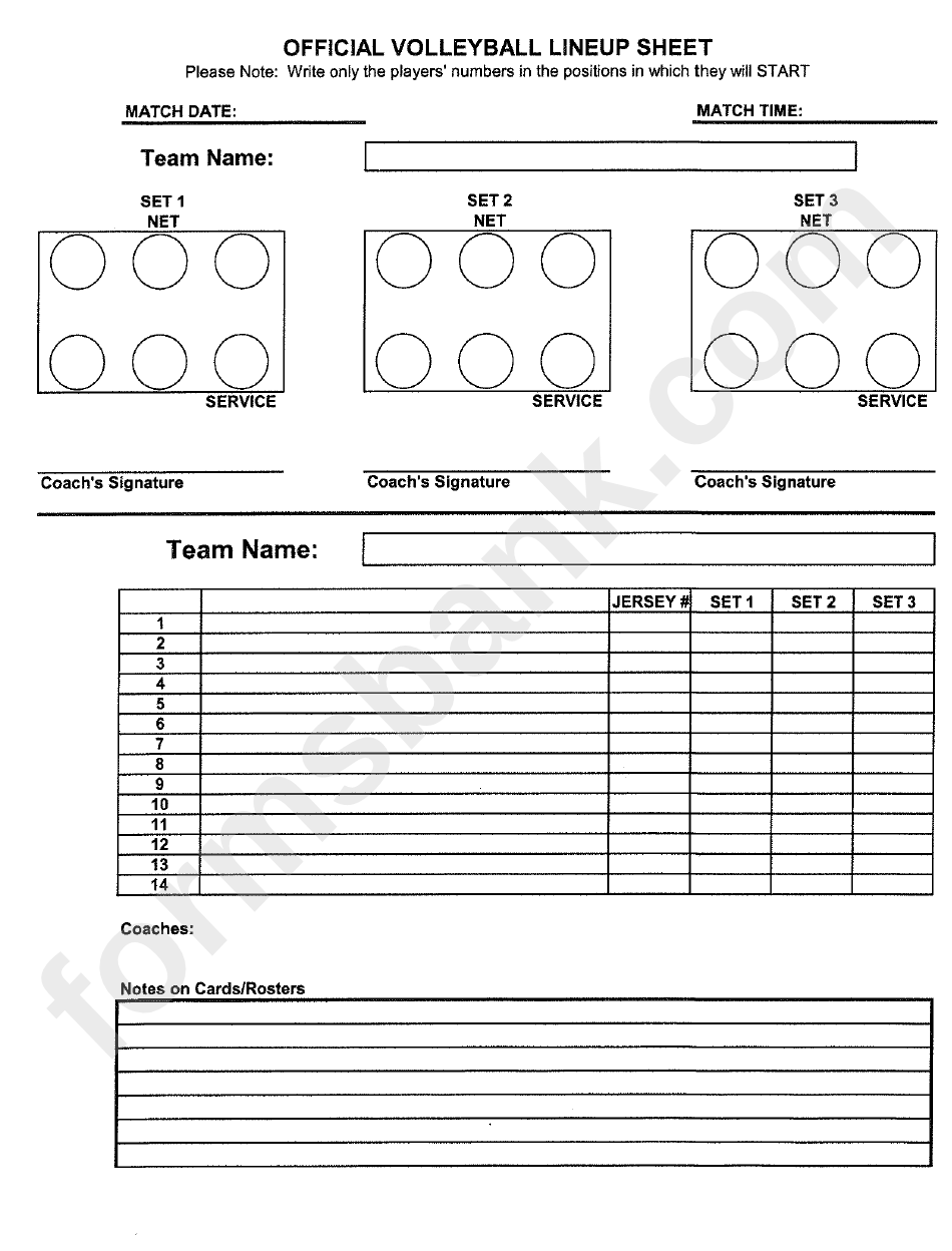 Official Volleyball Lineup Sheet printable pdf download