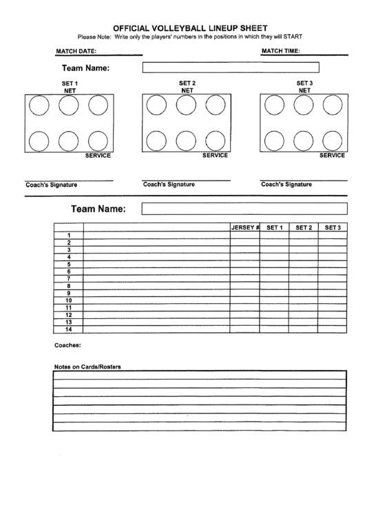 Free Printable Volleyball Lineup Sheet - Printable World Holiday
