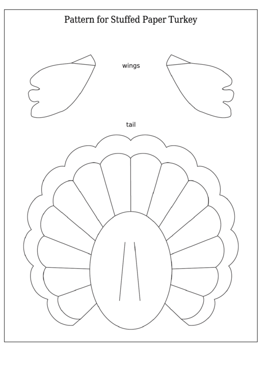 Stuffed Paper Turkey Template - Tail And Wings Printable pdf
