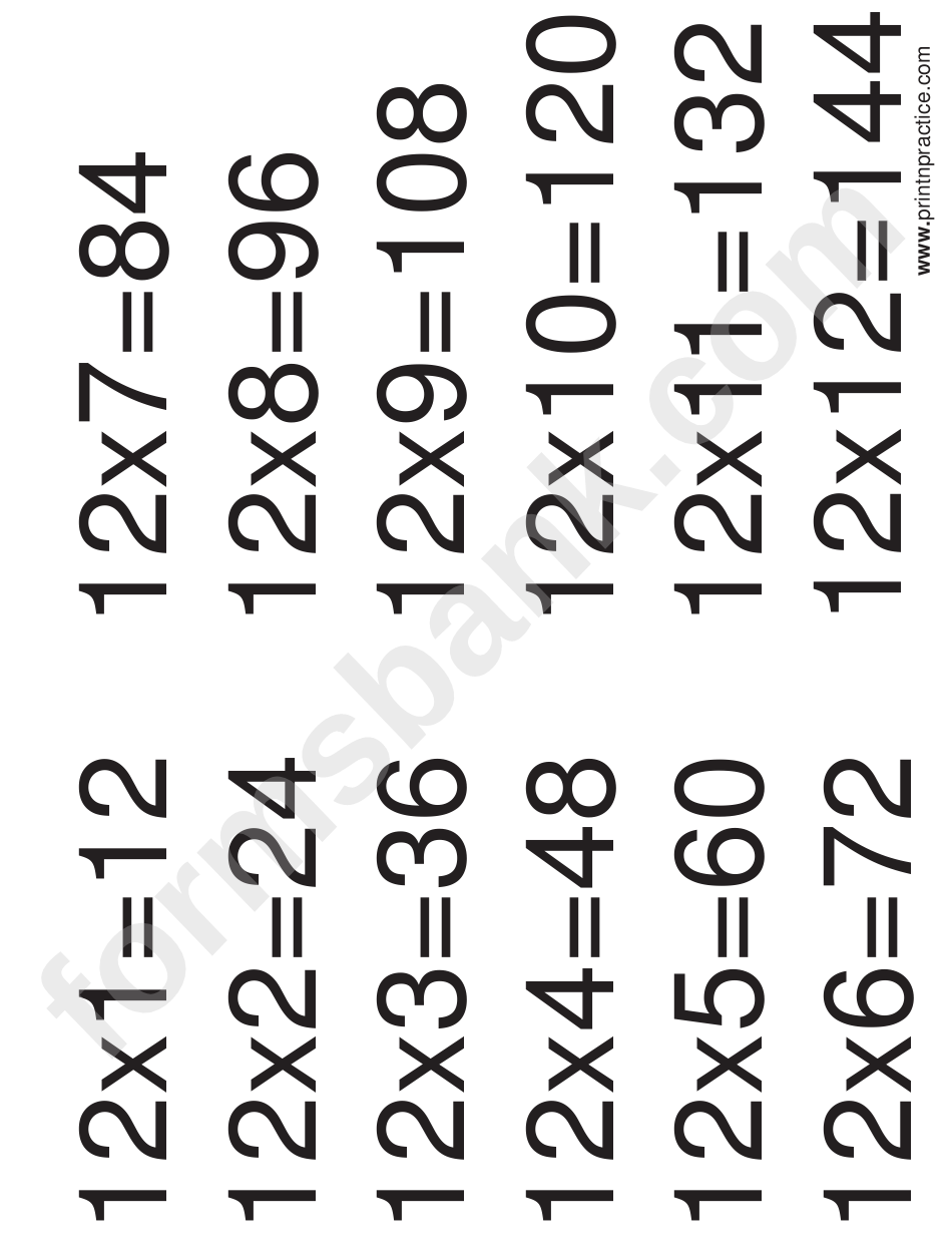 Multiplication Chart 12 X 12