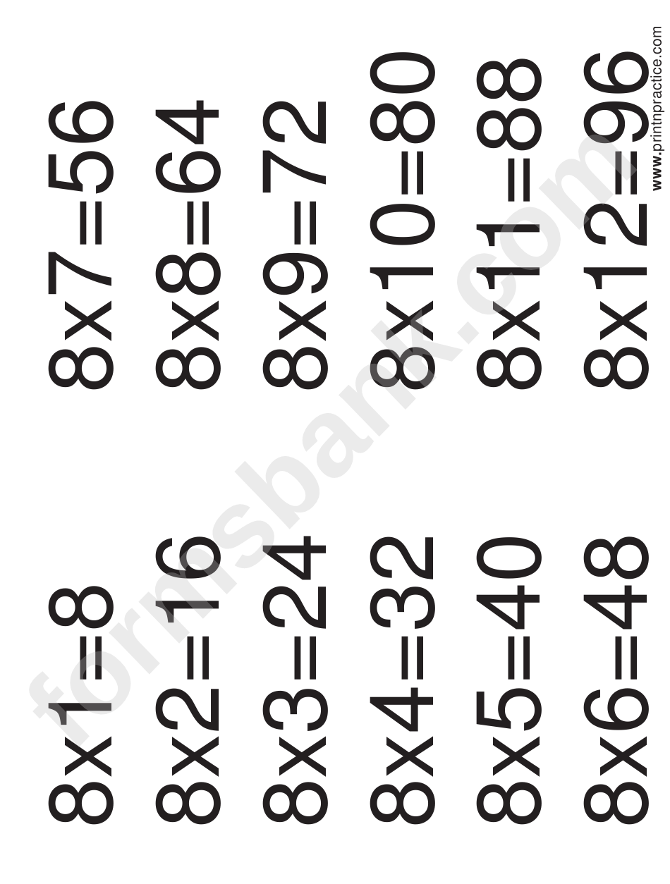 Multiplication Chart 8 X 12