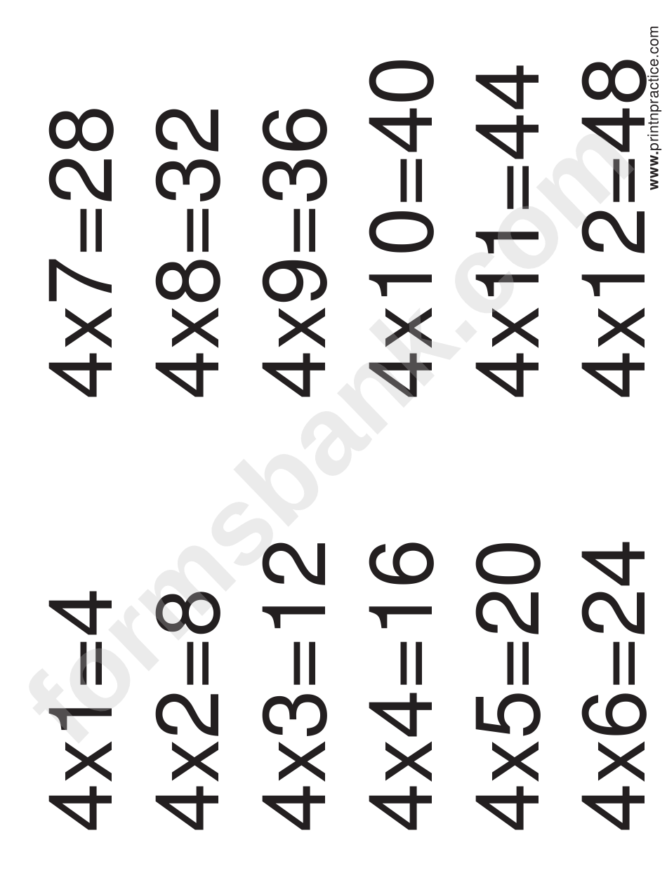 Multiplication Chart 4 X 12