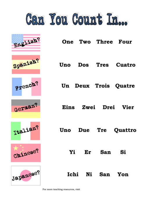 Count In Languages Worksheet Printable pdf
