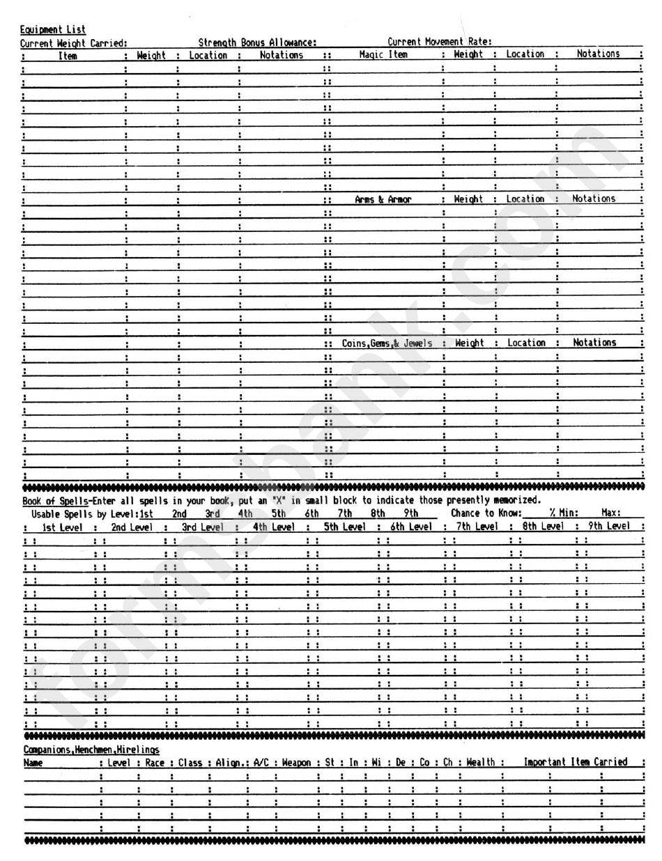 The Armory Character Record Sheet