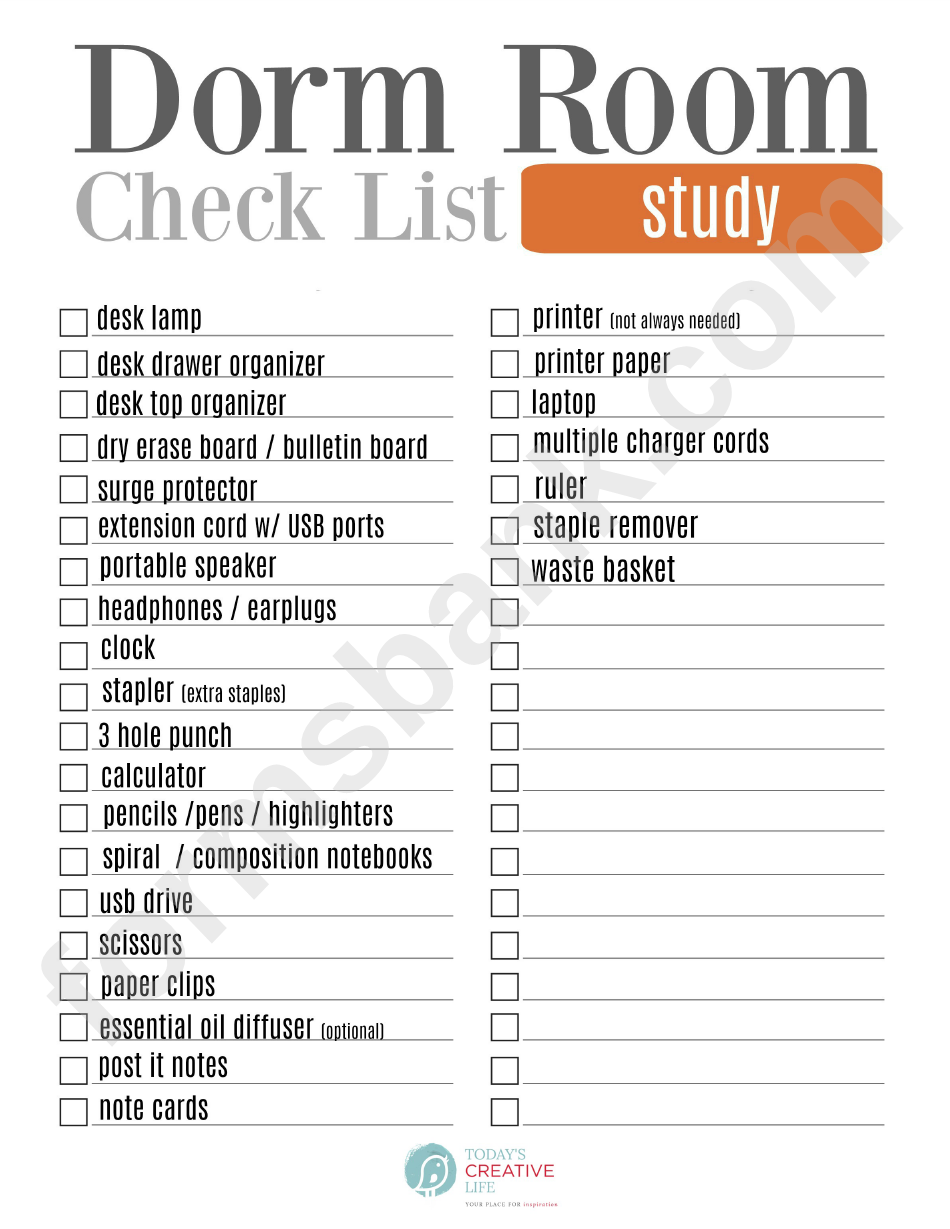 dorm room checklists