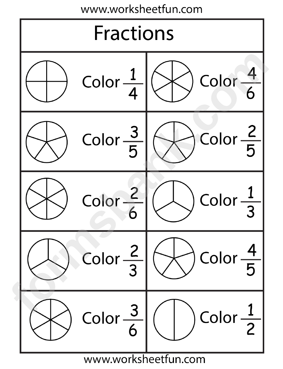 Fractions Circle Color Worksheet