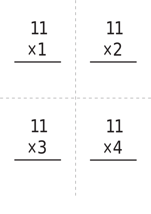 Multiplication Flash Cards Template 11 X 12 Printable pdf