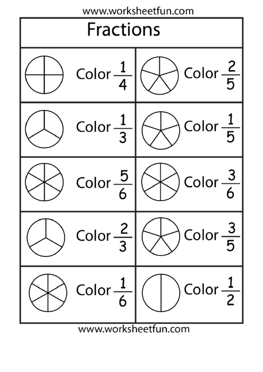 Fractions Circles Color Worksheet Printable pdf
