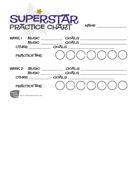 Superstar Music Practice Chart Printable pdf