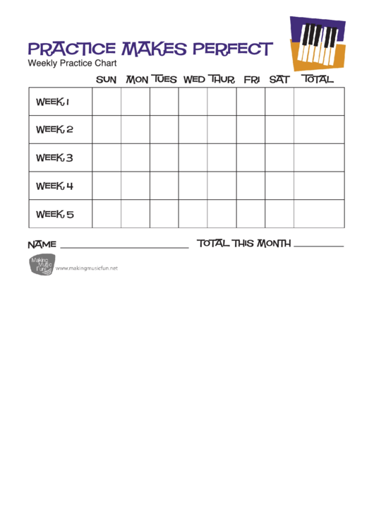 Weekly Piano Music Practice Chart Printable pdf