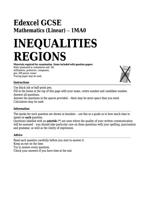 Edexcel Gcse Mathematics (Linear) - Inequalities Regions Printable pdf