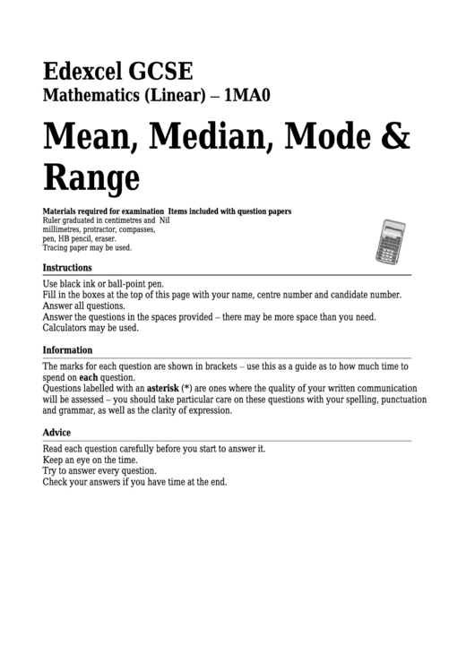Mean, Median, Mode & Range Worksheet Printable pdf