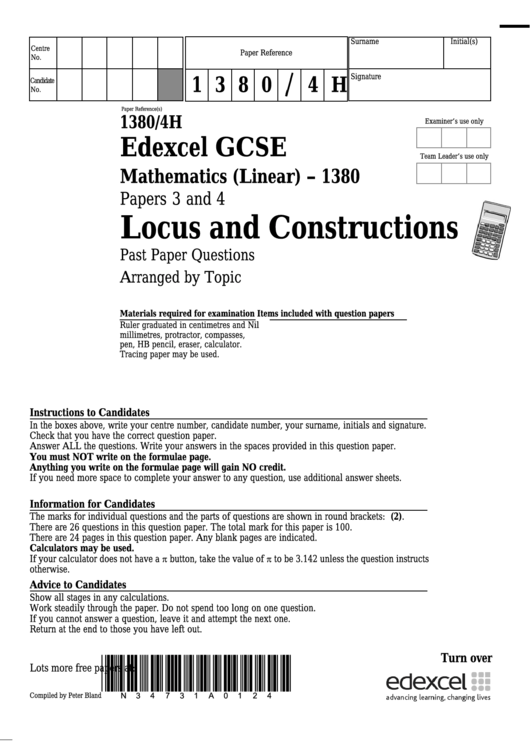 Locus And Constructions Mathematics Worksheet Printable pdf