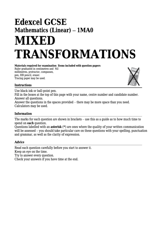 Edexcel Gcse Mathematics (linear) - Mixed Transformations