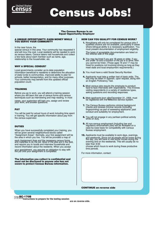 Fillable Form Bc-170b - U.s. Census Employment Inquiry Printable pdf