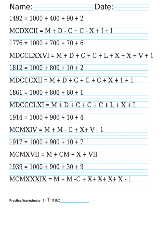 Popular Dates With Equations Roman Numeral Chart Printable pdf