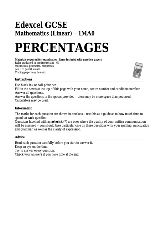 Percentages Worksheet Printable pdf
