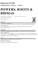 Edexcel Gcse Mathematics (linear) - Powers, Roots & Bidmas