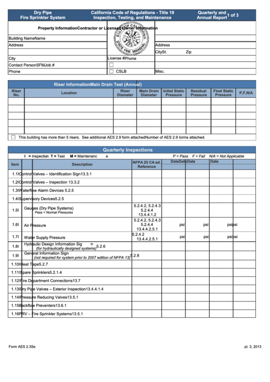 Fillable Form Aes 2.3 - California Code Of Regulations - Title 19 Inspection, Testing, And Maintenance - Quarterly And Annual Report Printable pdf