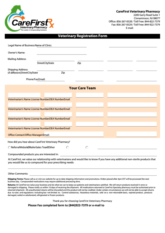 Fillable Veterinary Registration Form Printable pdf