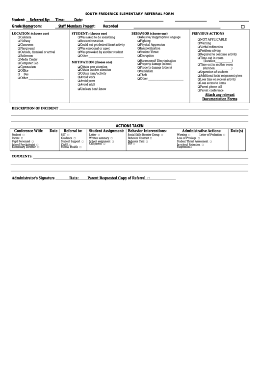Elementary School Referral Form Template Printable pdf