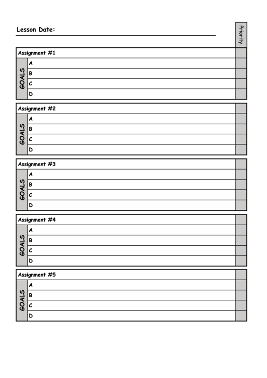 Student Lesson Assignment Sheet Printable pdf