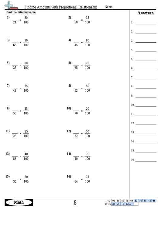 Finding Amounts With Proportional Relationship Worksheet With Answer Key Printable pdf