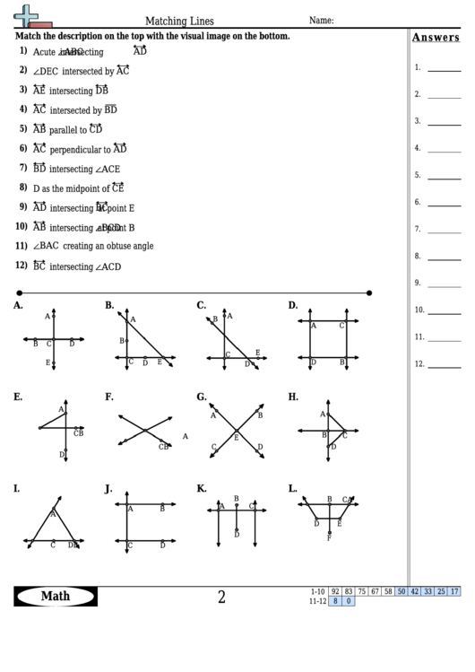 Matching Lines Worksheet With Answer Key Printable pdf
