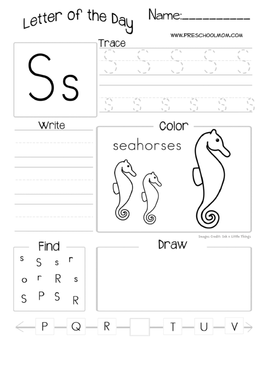 Letter Of The Day Worksheet - Letter S Printable pdf