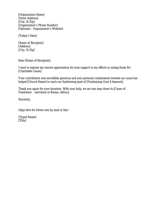 Thank You For Donation Letter Template Printable pdf