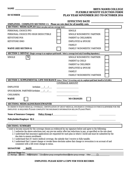 Flexible Benefit Election Form Printable pdf